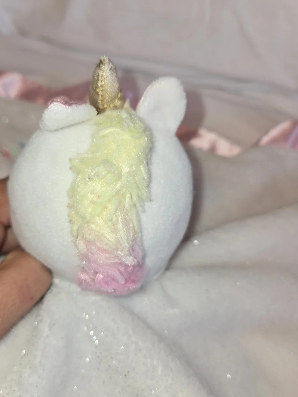 Baby Starters Pink and Cream Unicorn Lovey with Satin Trim